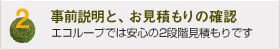 事前説明と、お見積もりの確認：エコループでは安心の2段階見積もりです