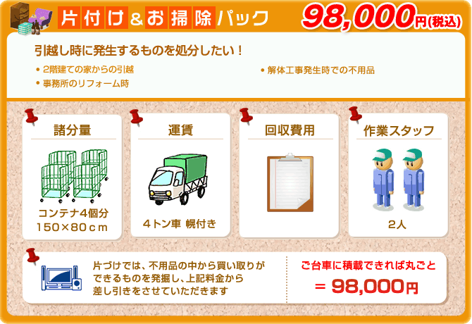 片付け＆お掃除パック　\98,000(税込み)