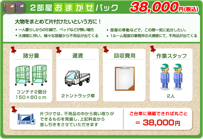 2部屋おまかせパック　\38,000(税込み)